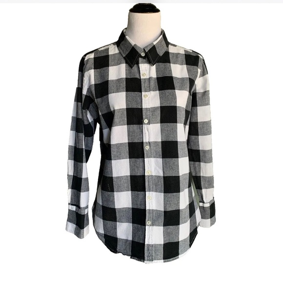 NORMA KAMALI Shirt Womens Size XXL Black White Buffalo Plaid Button Up L/S 2XL - Picture 1 of 9